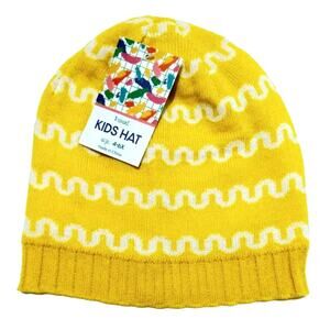 Kids Knit Beanie Yellow & White Lightweight Warmth Fall Winter Hat Unisex 4-6X